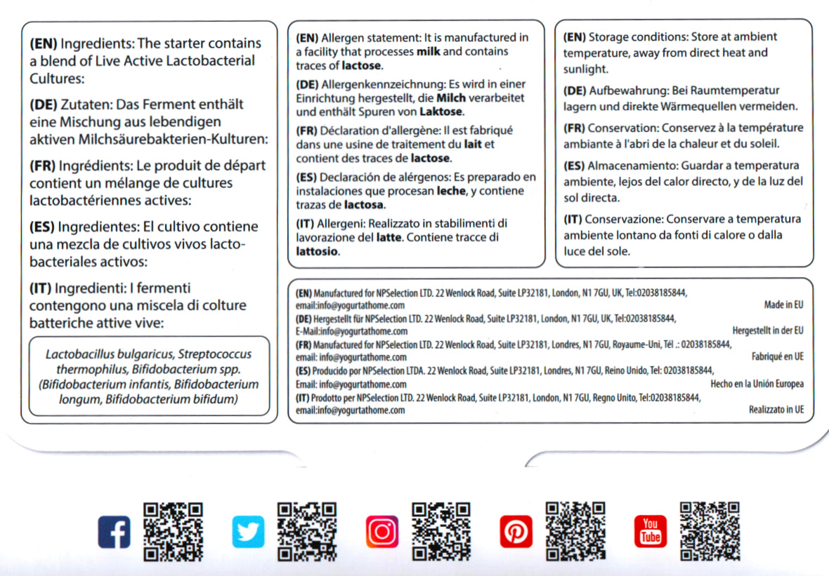 Yogurt Starter Cultures - Pack of 5 Freeze-dried Culture Sachets for Bifido Yogurt - NPSelection 